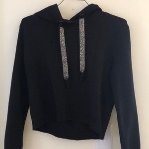 Black knit hoodie/sweater w sparkle pull ties